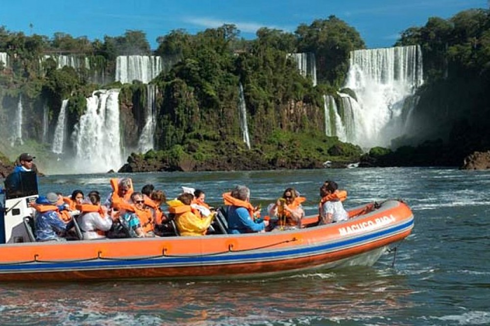 Motorboat Under the Waterfall/4x4 Truck in Jungle/Argentine Falls