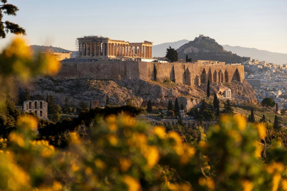 Lake Vouliagmeni Thermal Spa and Mount Lycabettus Panoramic Sunset