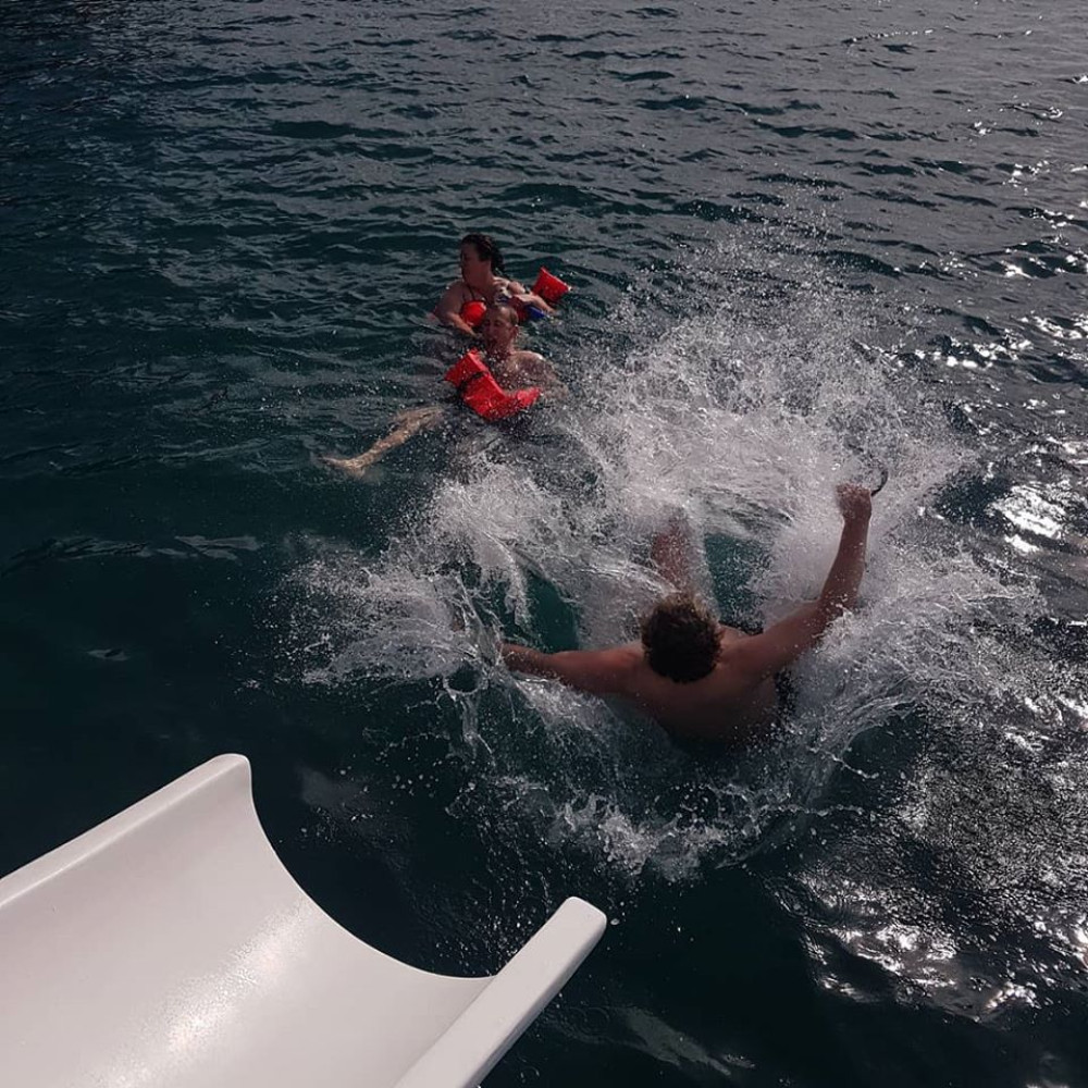 Full-Day Snorkel & Water Slide Catamaran Cruise in St. Kitts & Nevis