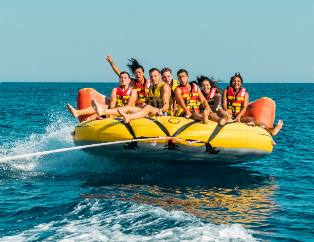 Sofa Water Tubing In Mykonos With Instructor And Speedboat Rider