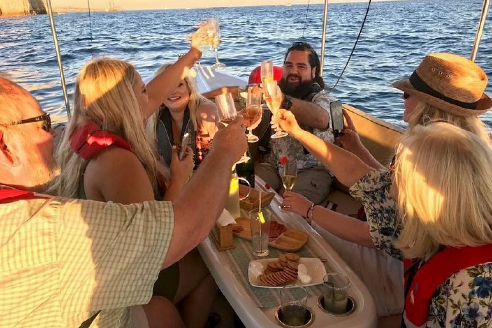 Private Sunset Cruise in Cabo with Wine & Charcuterie on 100% Electric Boat