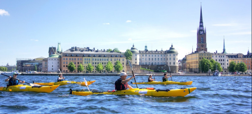 Stockholm City Evening Kayak Tour with Swedish Midsummer Meal