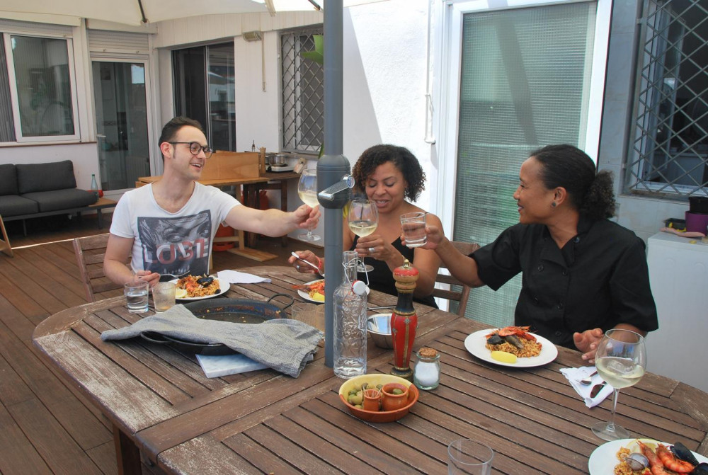 Market Tour & Paella or Fideua Cooking in Nicole's Barcelona Home
