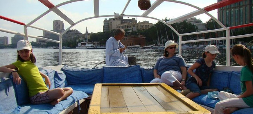 Private Felucca at River Nile with wooden boat