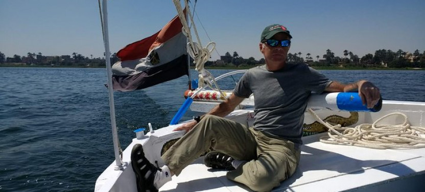 Private Felucca at River Nile with wooden boat