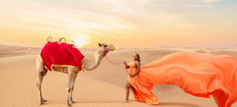 Private Dubai Desert Flying Dress Videography Tour