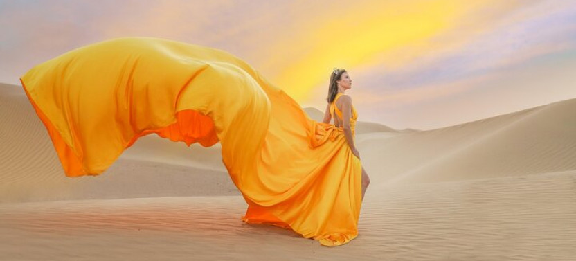 Private Dubai Desert Flying Dress Videography Tour