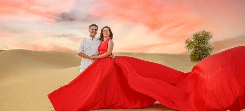 Private Dubai Desert Flying Dress Videography Tour