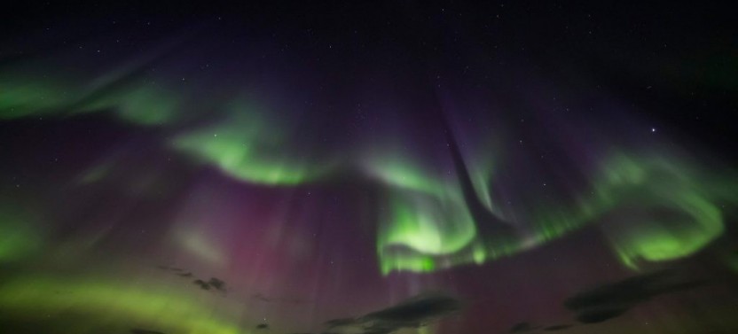 Ice Floating in Forest Lake With Aurora Borealis