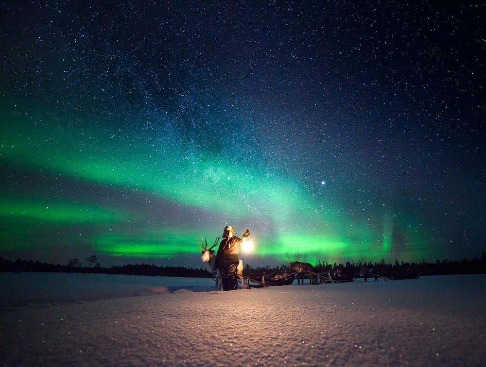 Searching the Northern Lights In a Reindeer Sleigh