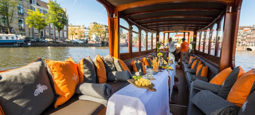 Canal Cruise Boat with Drinks and Cheese