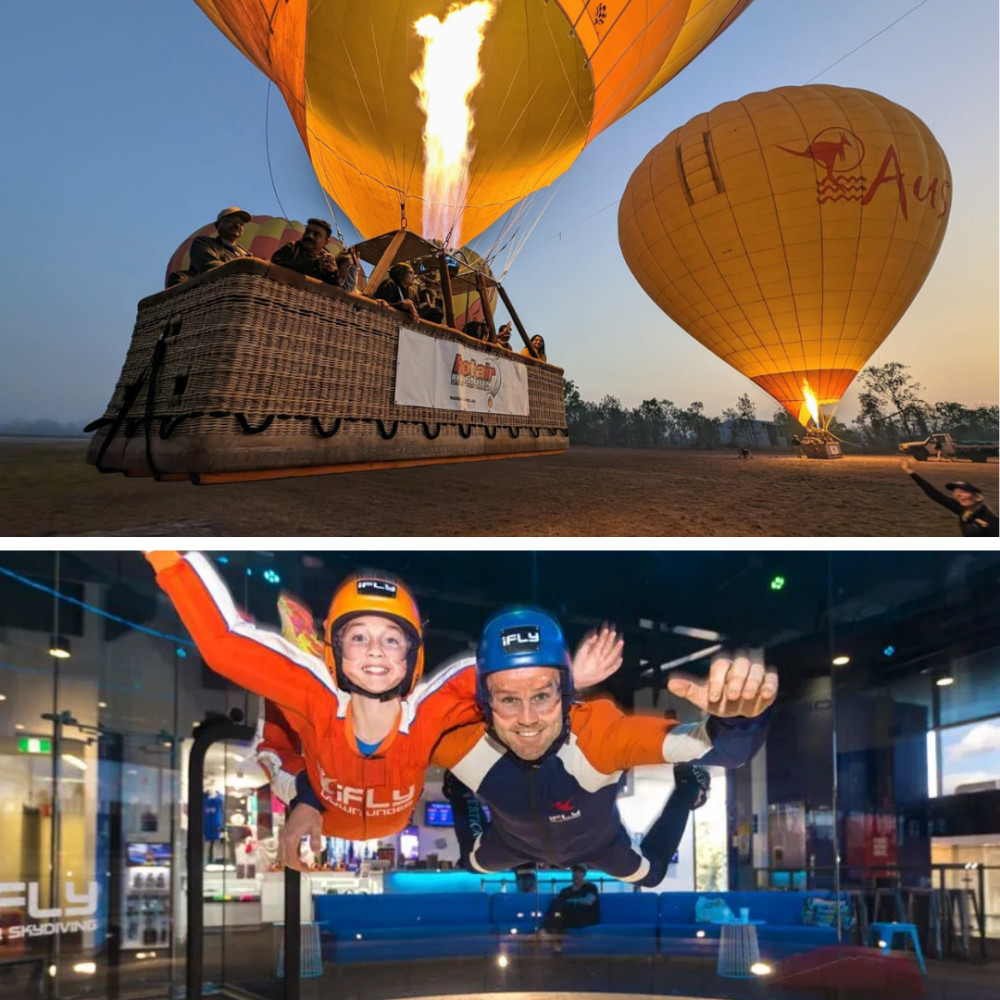 Gold Coast Classic Ballooning+Vineyard Breakfast Free Ifly Indoor Skydiving