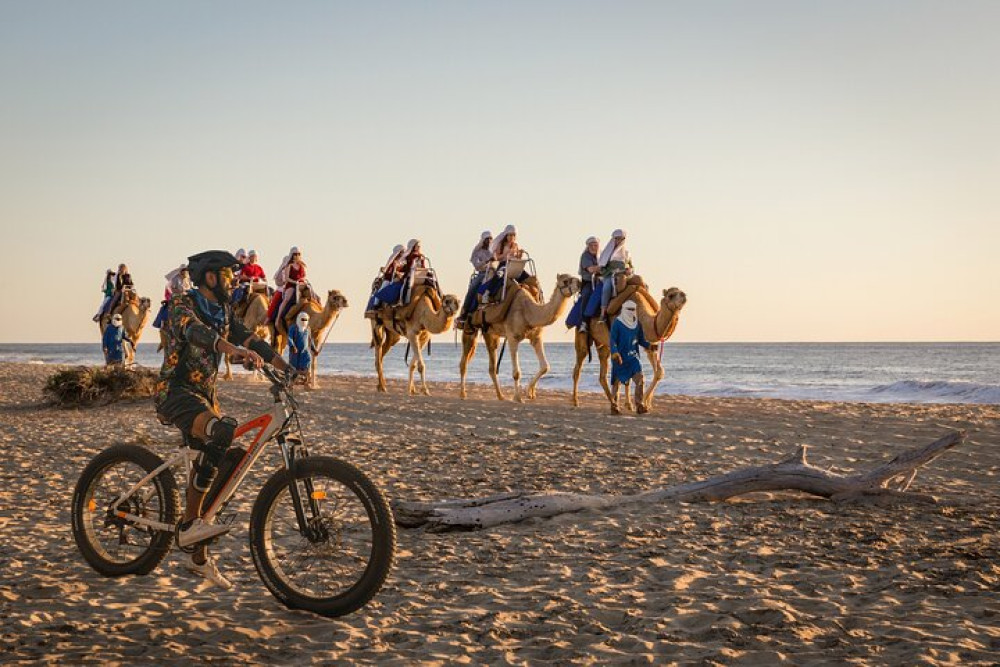 Small Group Electric Bike and Camel Combo Tour with Mexican Buffet