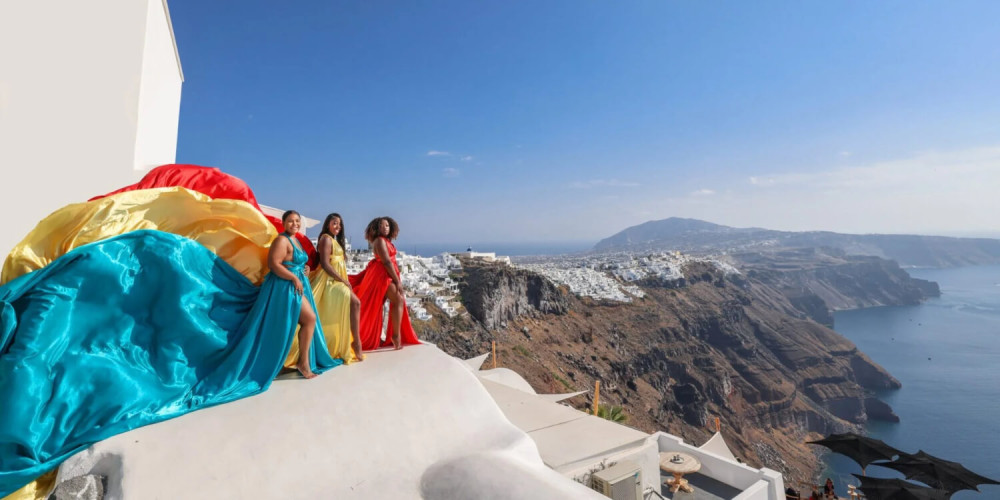 Santorini Flying Dress Photoshoot