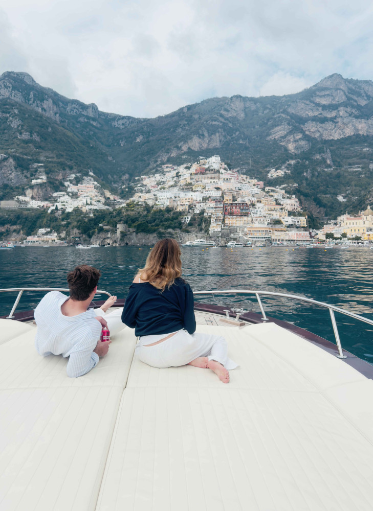 Sorrento: Positano & Amalfi Coast Boat Tour with swim, drinks & transfer