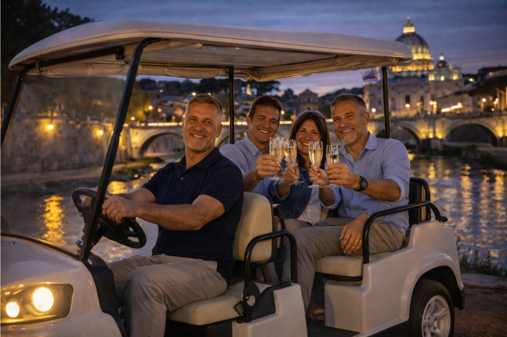 2H-Rome by Night: Private Golf Cart Tour with Prosecco & Pick-Up