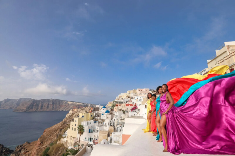 Santorini Flying Dress Photoshoot
