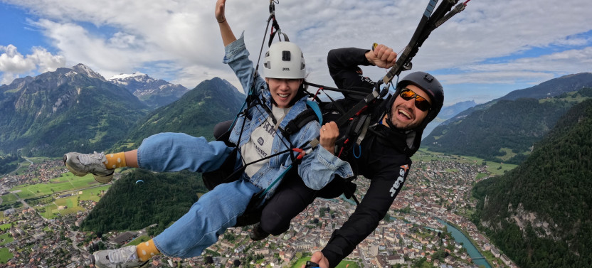 Tandem Paragliding Flight Over Interlaken and Swiss Alps Peaks