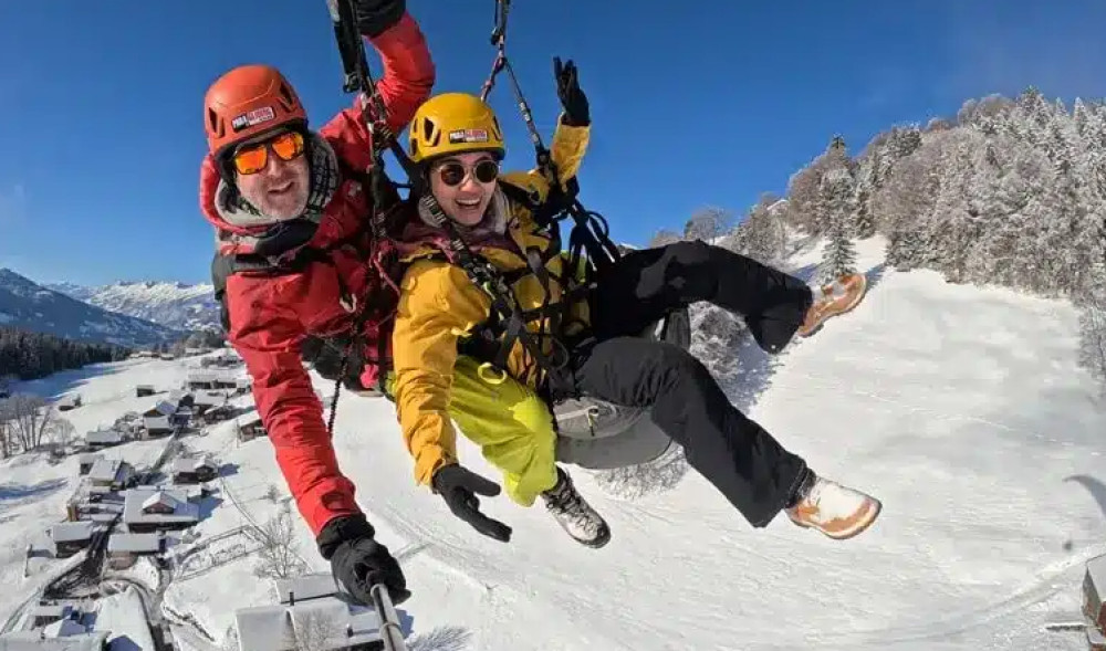 Winter Tandem Paragliding Flight Over Interlaken