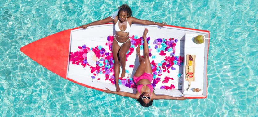 Fishing Boat Photoshoot with Champagne, Fruits, And Flowers