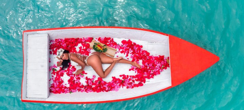 Fishing Boat Photoshoot with Champagne, Fruits, And Flowers