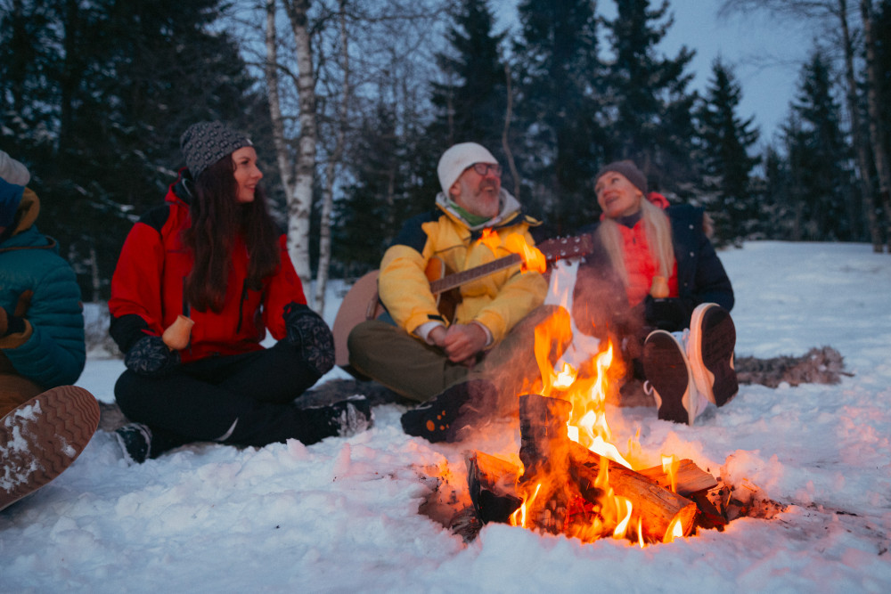 Winter Forest Walk & Campfire by Torchlight