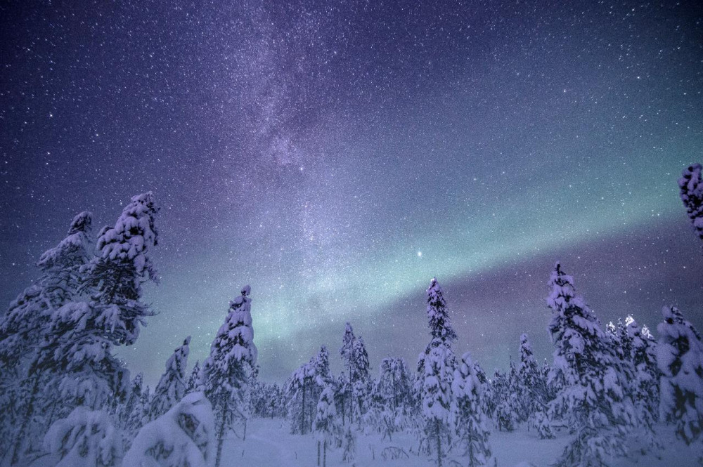 Aurora Walk on Snowshoes in the Finnish Wilderness