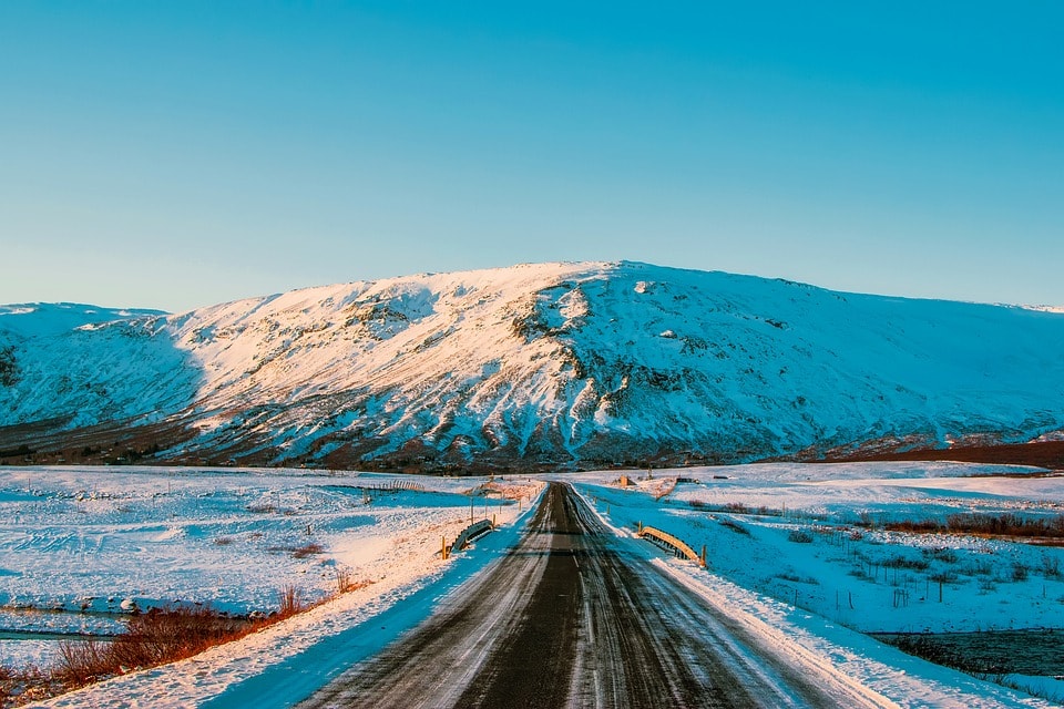 snow-covered road in iceland