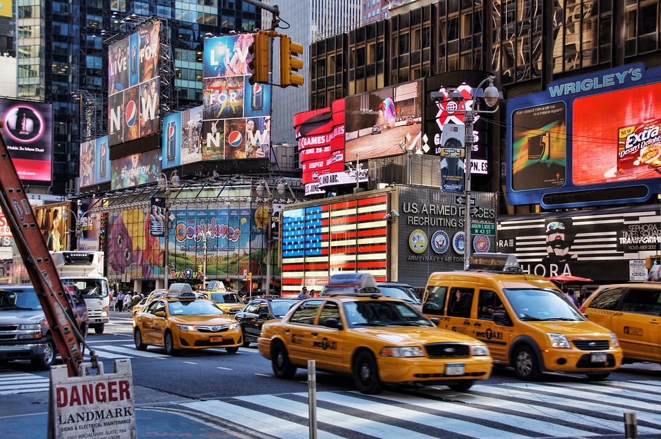 Yellow cabs are a classic form of New York transportation