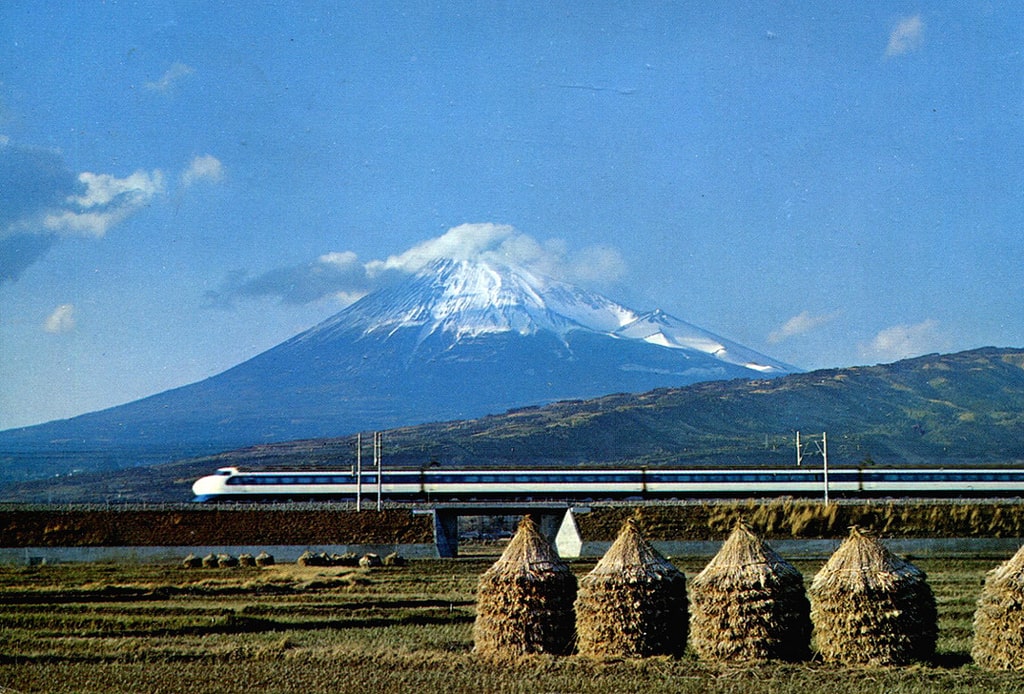 Mt fuji bullet train in Japan